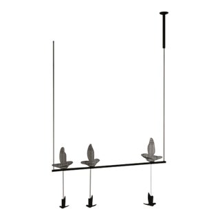 Minimalist Led Pendant Light Sculptural Geometric Art, Steel and Textile 59 In For Sale