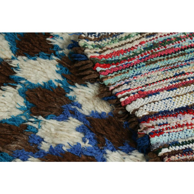 Textile Vintage Moroccan Runner Rug in Brown, White & Blue Diamond Pattern | Rug & Kilim For Sale - Image 7 of 7