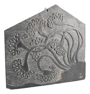 Slate Bas-Relief with Floral Motifs, 1970s