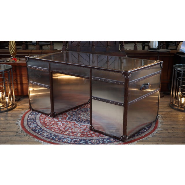 Stoneyhurst Mayfair Desk in Brushed Steel and Leather from Timothy Oulton, 2010s For Sale - Image 10 of 18
