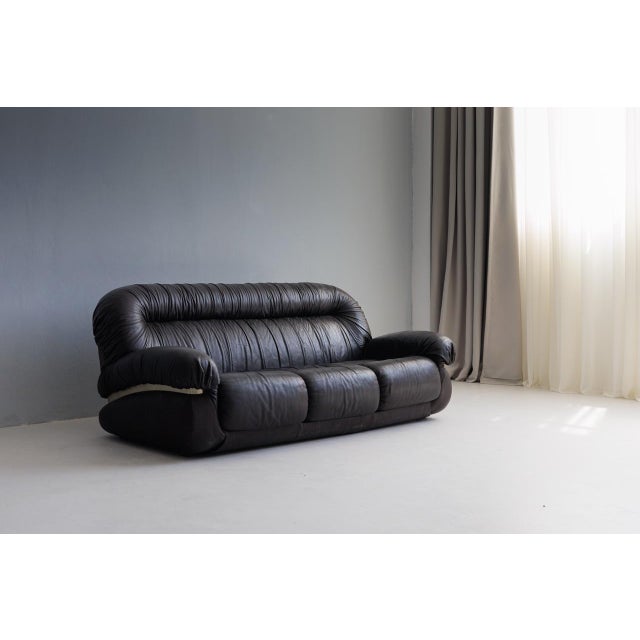 Brown Vintage Brown Three-Seater Leather Sofa, 1970s For Sale - Image 8 of 8
