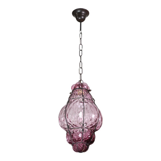 1960s Wonderful Large Magenta Colour Venetian Lantern, Seguso Murano Glass, Italy For Sale