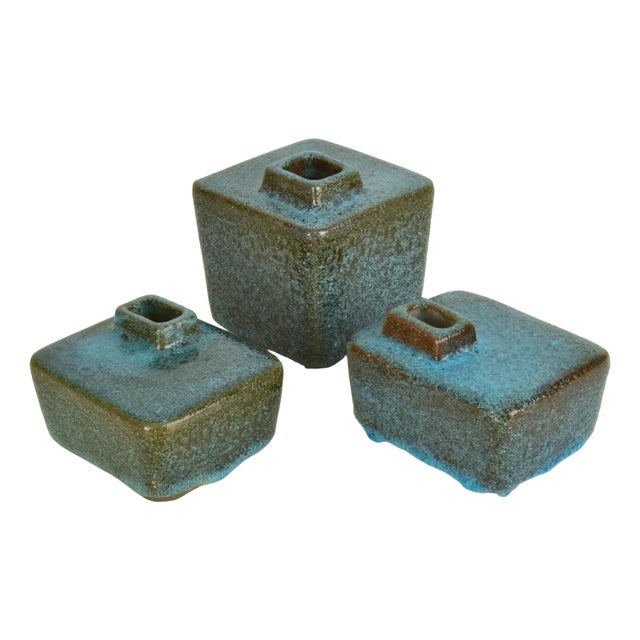 Block Vases in Purple and Turquoise Ceramic from Groeneveldt, 1960s, Set of 6 For Sale