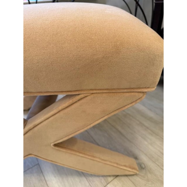Hollywood Regency Vintage Mohair X Bench Attributed to Billy Baldwin For Sale - Image 3 of 5