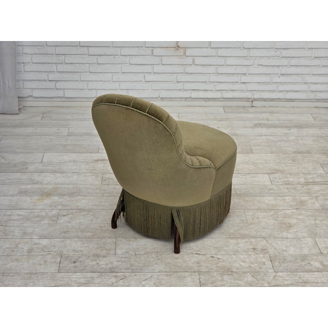 Wood Danish Easy Chair in Green Furniture Velour, 1960s For Sale - Image 7 of 16
