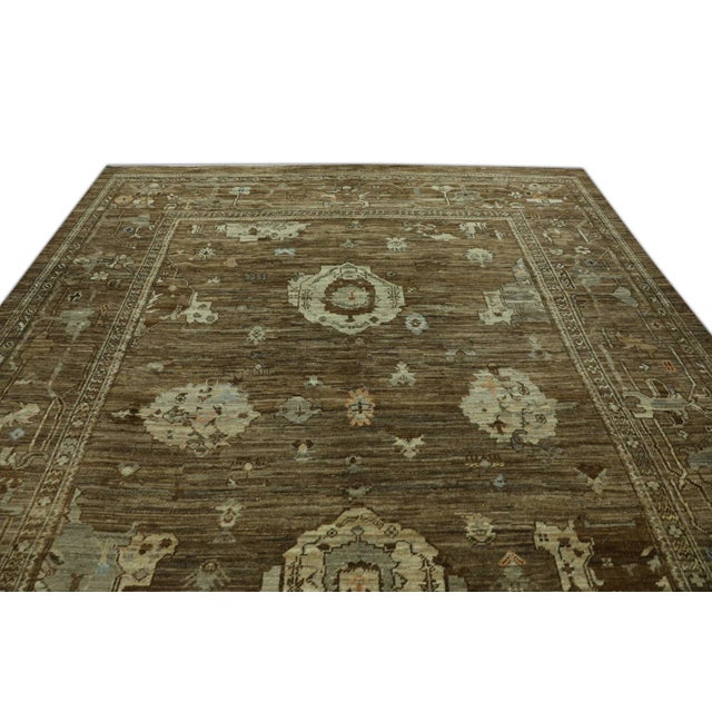 Modern Brown Handwoven Turkish Oushak Rug 9'7" X 11'7" For Sale - Image 3 of 5