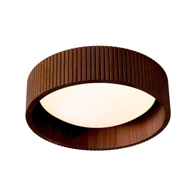 Tambo Flush Mount Ceiling Light by Nova of California - Glass Diffuser, Weathered Brass, Dark Walnut, Dimmable, 14" For Sale In Los Angeles - Image 6 of 14