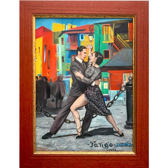Painting Argentina Tango in Buenos Aires Signed & Dated 1999 Vintage Art Decor For Sale - Image 4 of 7