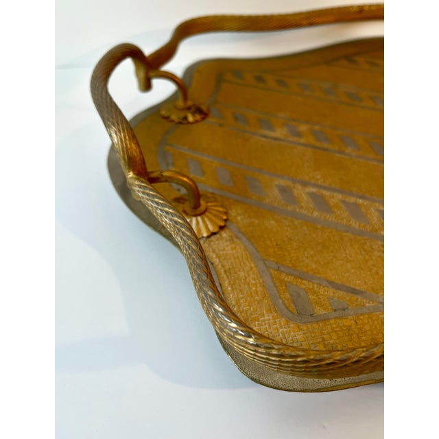 Brass Tray Twisted Brass Gallery and Alternating Polished and Brushed Stripes For Sale - Image 4 of 6