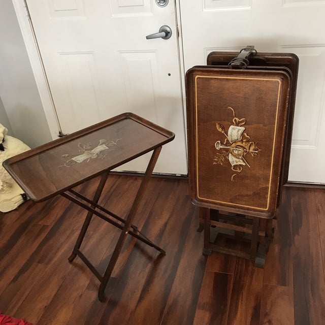 Vintage Italian Hand Painted TV Trays &amp; Stand Chairish