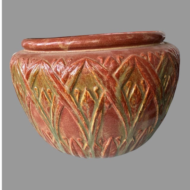 Early 20th Century Vintage Antique Art Pottery Carved Jardiniere Planter Vase For Sale - Image 5 of 6