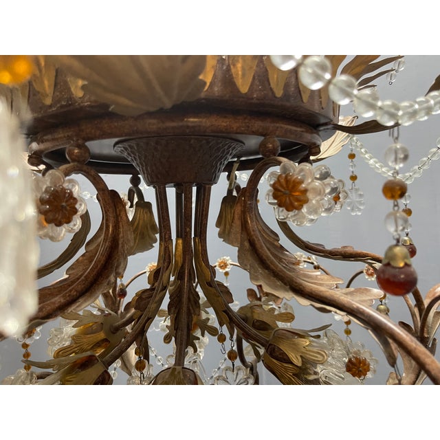 Italian Tole and Murano Glass Chandelier, 1960s For Sale - Image 13 of 15