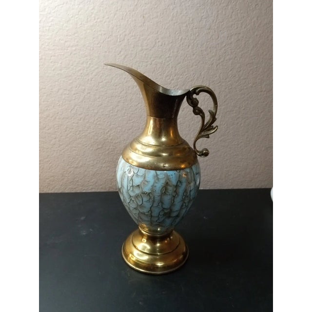 1970s 1970s Solid Brass Enamel Pitcher Vase Made in Holland For Sale - Image 5 of 6