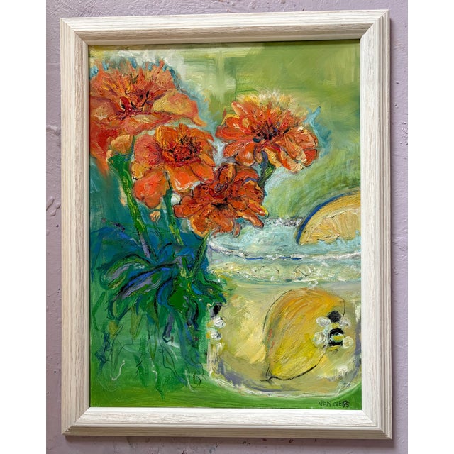 Wood Lemonade & Marigolds, Original Oil Paintings, Expressionism For Sale - Image 7 of 14