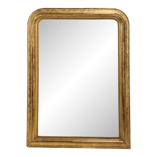 19c French Antique Gilded Louis Philippe Mirror With Flower Detail For Sale