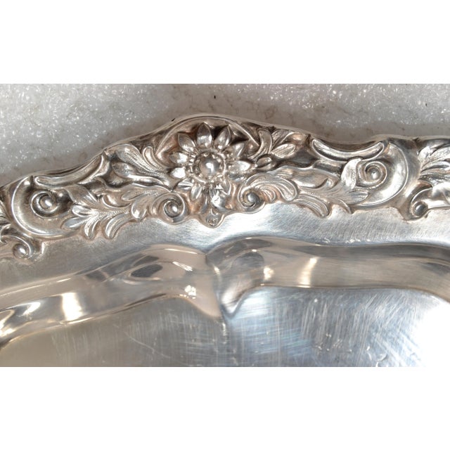 1950s Victorian F. B. Rogers Silver Co. Crown Trademark Round Serving Platter Edelweiss For Sale - Image 9 of 12