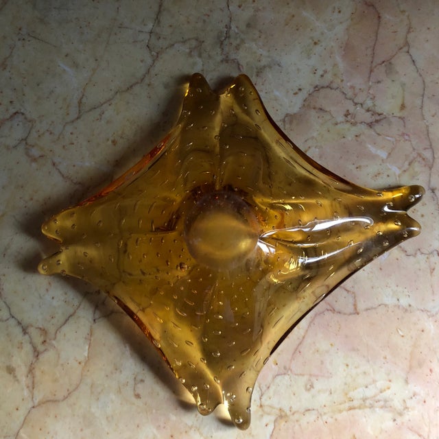 Glass 1970s Vintage Amber Glass Ashtray For Sale - Image 7 of 13