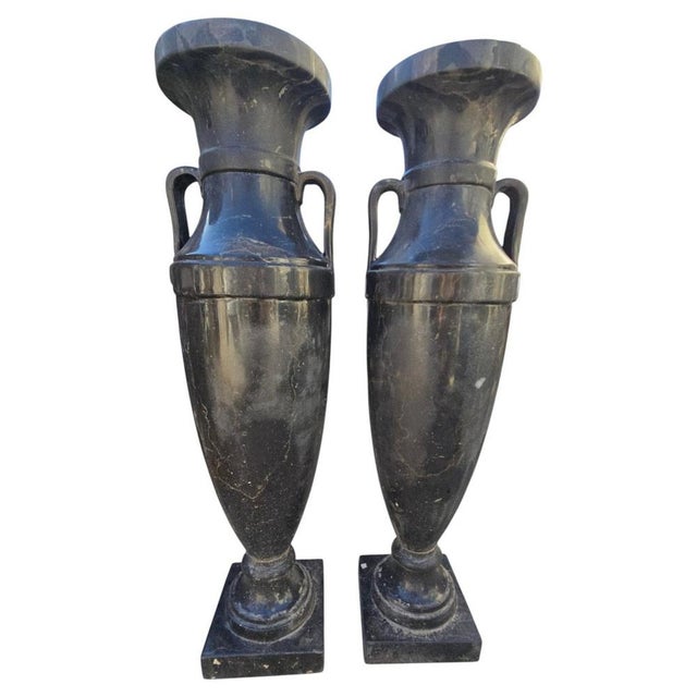 Large Greek Style Black Marble Vases, 20th Century, Set of 2 For Sale - Image 12 of 12