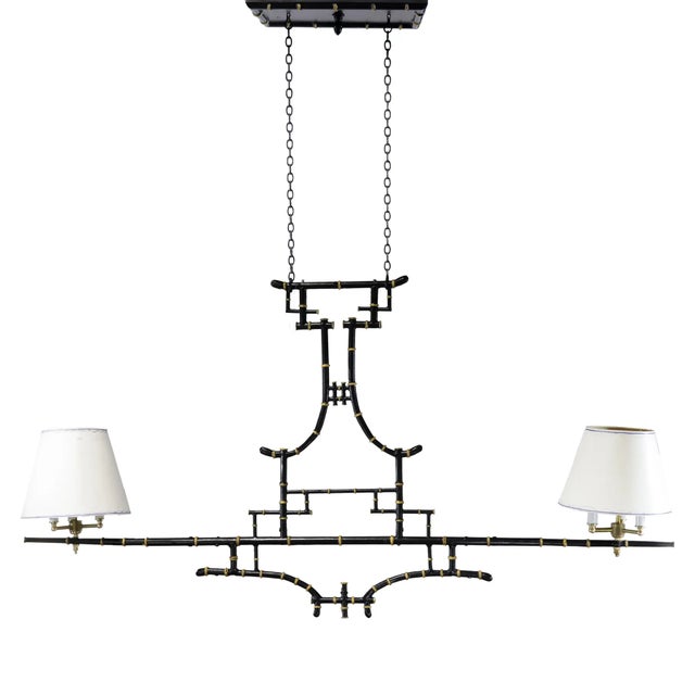 Vintage Black and Gold Bamboo-Inspired Iron 60-Inch Double-Ended Pool Table/Long Dining Table Pendant Light For Sale - Image 12 of 12