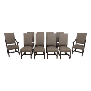 Set of 10 Continental Style Upholstered Dining Chairs For Sale