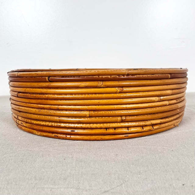 1970s Vintage Pencil Reed Rattan Round Tray For Sale - Image 5 of 6