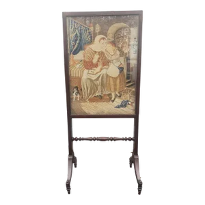 19th Century Continental Mahogany and Tapestry Expandable Trestle Fire Screen