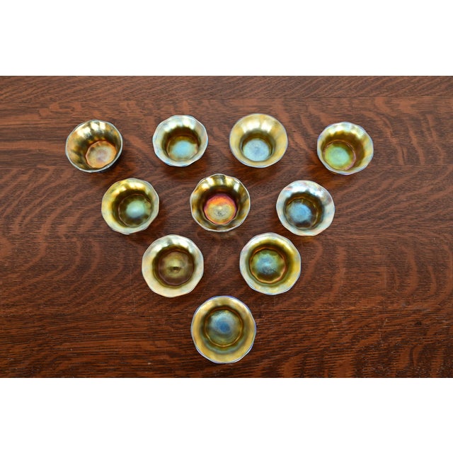 Tiffany Studios Louis Comfort Tiffany Favrile Iridescent Art Glass Salt Cellars, Set of Ten For Sale - Image 4 of 11