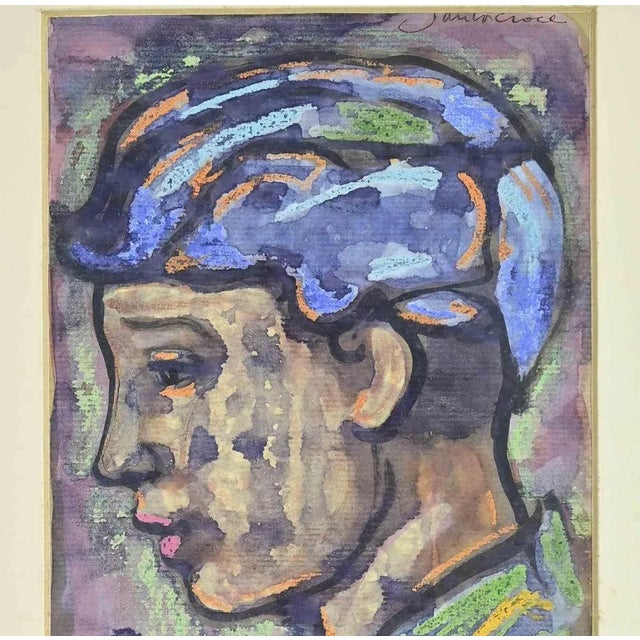 Antonio Santacroce, Portrait of a Boy, Watercolor, 1980s For Sale - Image 3 of 5