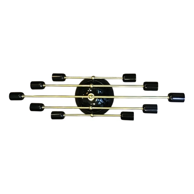 Art Deco Black Brass and Gold Wall Lamp from Historic Hotel in Rome, 1930s For Sale