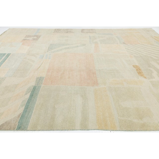 Textile Contemporary Handmande Modernist Abstract Wool Rug in Muted Pastel Color Block For Sale - Image 7 of 11