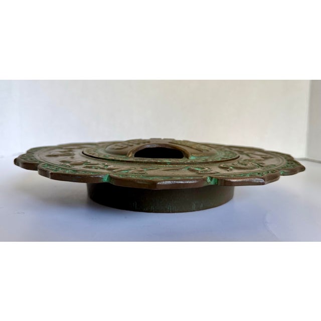 Metal Vintage Japanese Cast Iron Zodiac Astrology Incense Burner With Verdigris Patina For Sale - Image 7 of 8