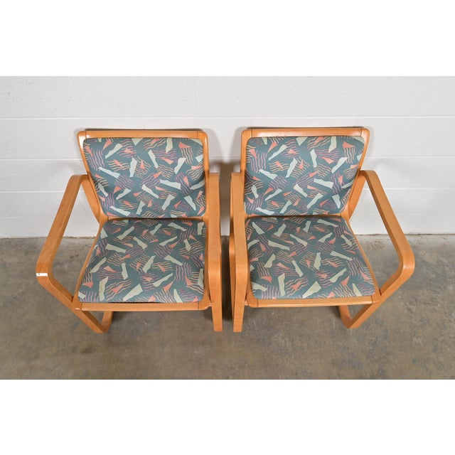 Late 20th Century Loewenstein Modern Bent Beechwood Sled Leg Lounge Chairs, Pair For Sale - Image 5 of 15