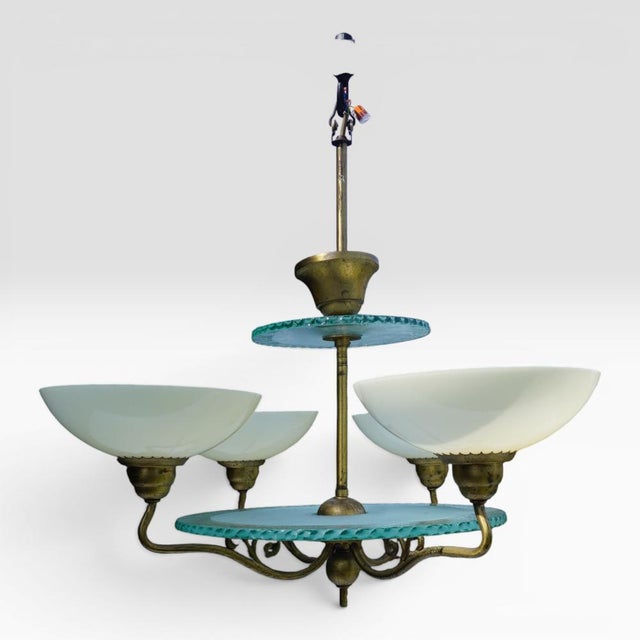 Swedish Grace Brass Chandelier with Glass Discs by Harald Notini for Böhlmarks Sweden, 1930s For Sale - Image 10 of 10