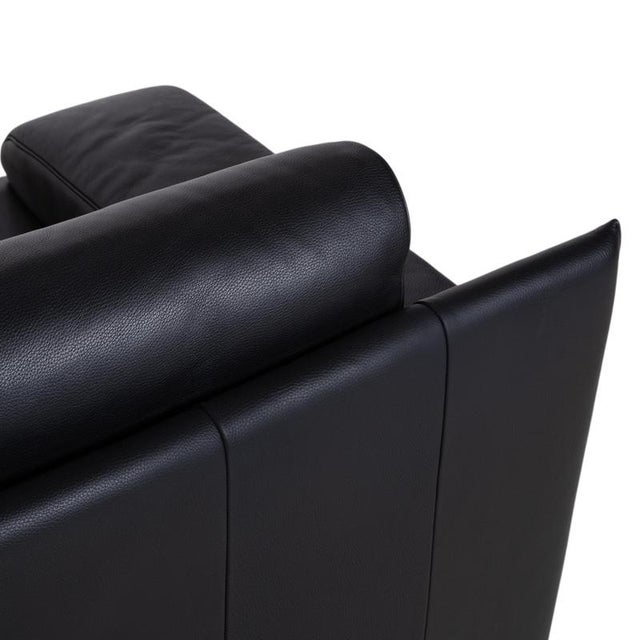 Animal Skin Rolf Benz 6500 Three-Seater Leather Sofa Black Couch Manual Function For Sale - Image 7 of 14