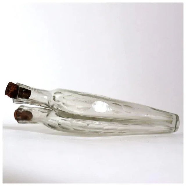 English Etched Glass Double Neck Gimmel Flask Perfume Bottle For Sale - Image 4 of 8
