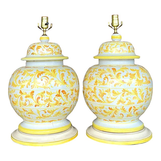 Vintage Italian Hand Painted Ceramic Lamps - a Pair For Sale