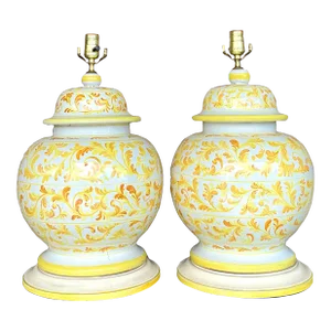Vintage Italian Hand Painted Ceramic Lamps - a Pair