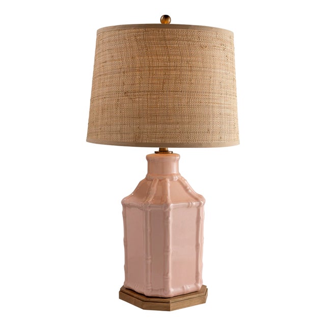 Amelia Pink Bamboo Birdcage Lamp with Raffia Shade For Sale