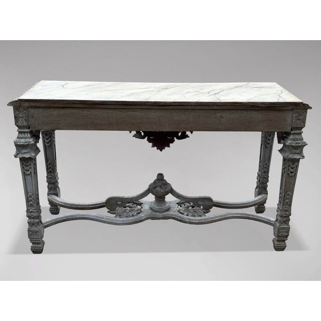 Louis XIV Style Painted Carved Faux Marble Top Console Table, 1920 For Sale - Image 4 of 13