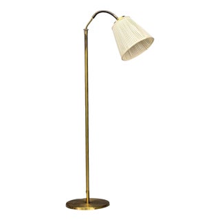 h.w. Armatur, Swedish Modern, Floor Lamp, Brass, Fabric, Sweden, 1940s For Sale
