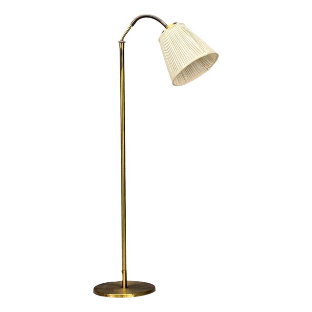 h.w. Armatur, Swedish Modern, Floor Lamp, Brass, Fabric, Sweden, 1940s For Sale
