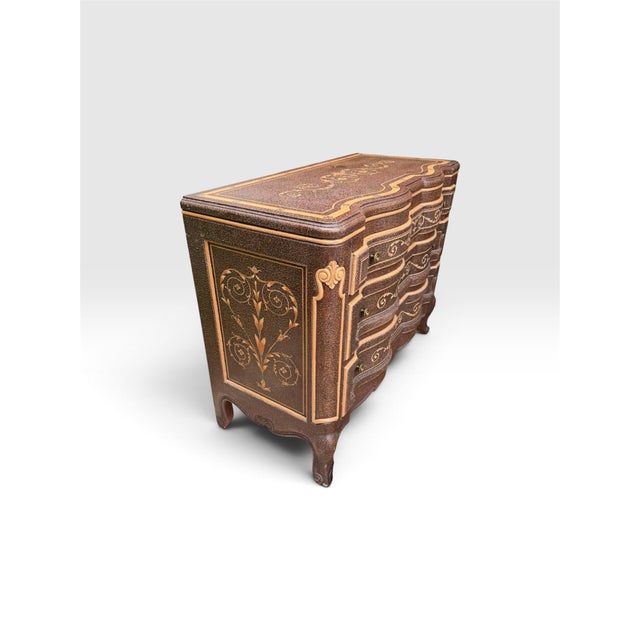 Coffee Vintage Maitland-Smith Hand-Painted Serpentine Three-Drawer Chest – Designer Accent Dresser For Sale - Image 8 of 12
