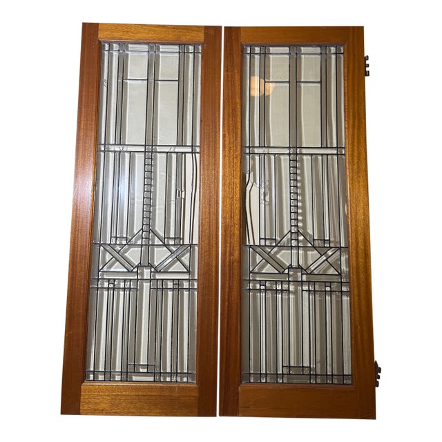 Deco Inspired Leaded and Beveled French Doors For Sale