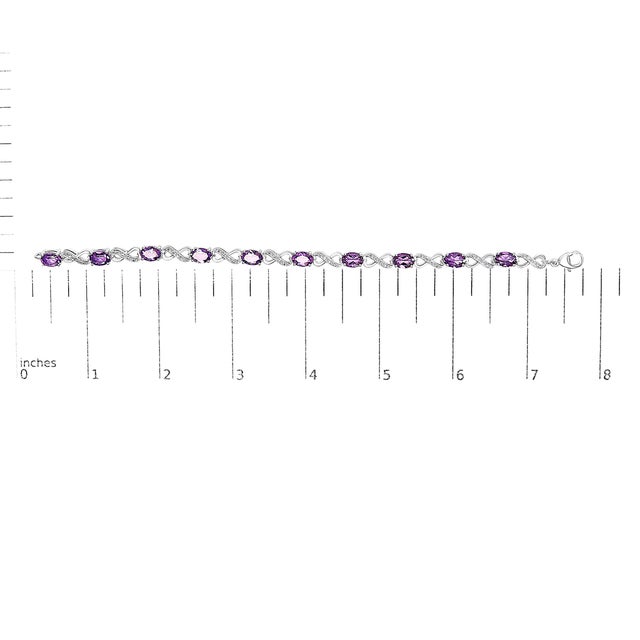 Early 21st Century .925 Sterling Silver Oval Purple Amethyst and Diamond Infinity Link Bracelet (I-J Color, I1-I2 Clarity) - 7" Inches For Sale - Image 5 of 5