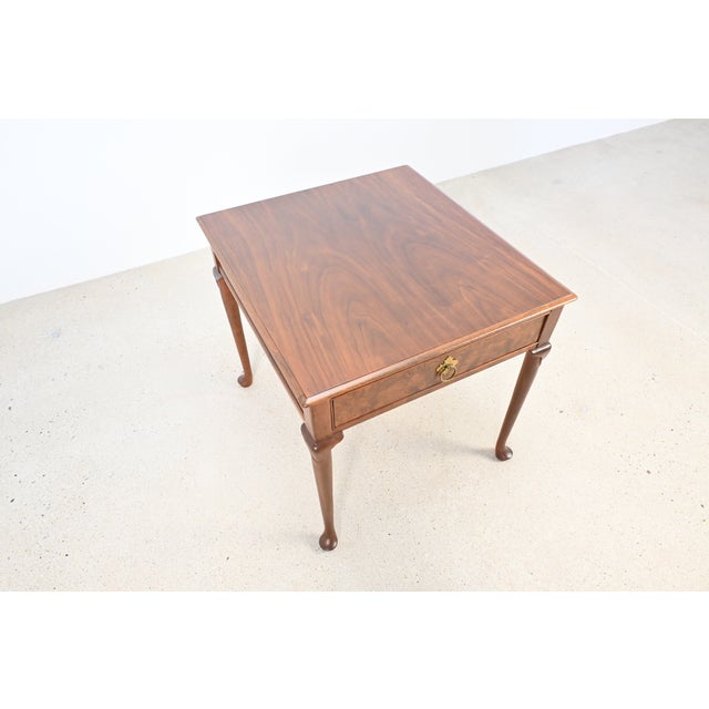 Baker Furniture Company Baker Furniture Queen Anne Walnut and Burl Wood End Table For Sale - Image 4 of 12