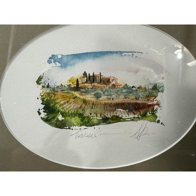 Vintage Watercolor Painting of an Italian Vineyard Artist Signed In very good original condition showing some typical age-...