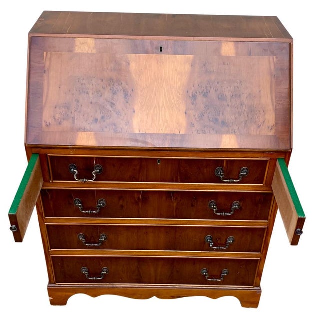 Vintage English Walnut Secretaire, 1930s For Sale - Image 4 of 9