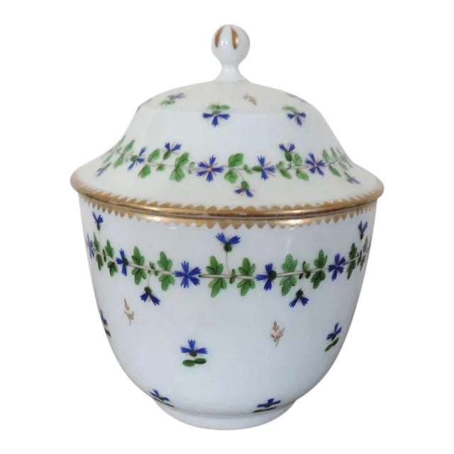 Early 19th Century French Empire Nast Old Paris Porcelain Cornflower Sprig Sucrier Sugar Bowl For Sale