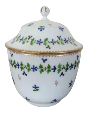 Early 19th Century French Empire Nast Old Paris Porcelain Cornflower Sprig Sucrier Sugar Bowl