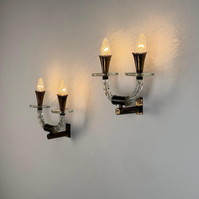 Art Deco Wall Lights by Archimede Seguso, 1938, Set of 2 For Sale - Image 3 of 18